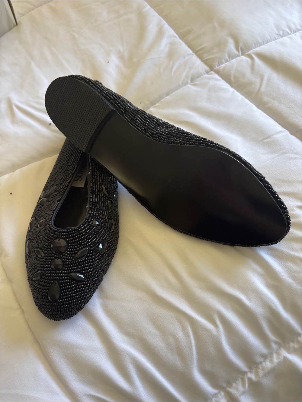 Caparros Black Beaded Jewel Ballet Flats